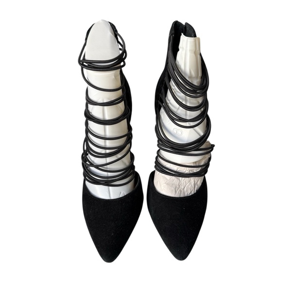 BCBGeneration Caliko Black Suede Stiletto Cage Heels Strappy Pumps Womens Size 9 - Picture 6 of 11